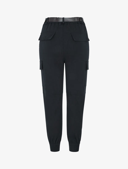 Pantalon cargo élastiqué uni - Noir - 2