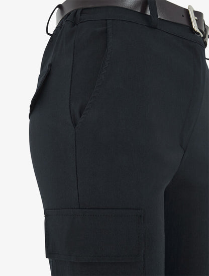 Pantalon cargo élastiqué uni - Noir - 3
