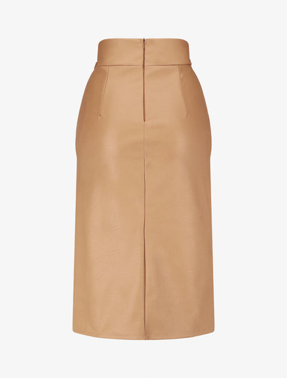 Jupe longue en simili à ceinture stylisée - Camel - 2