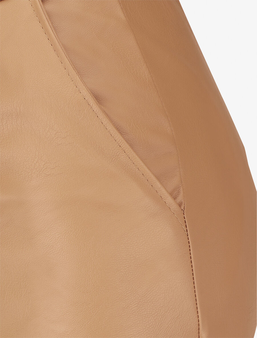 Jupe longue en simili à ceinture stylisée - Camel - 3