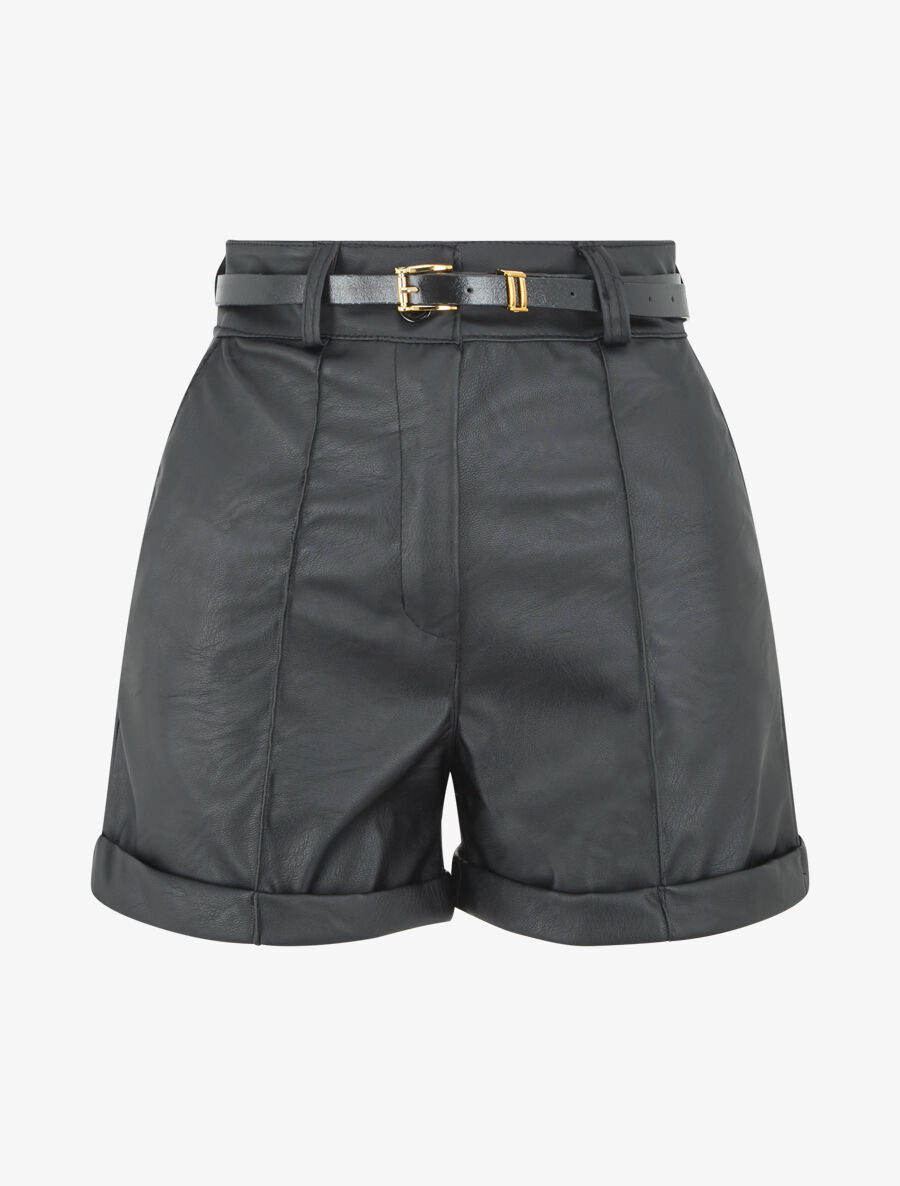Short en simili à revers - Noir - 4