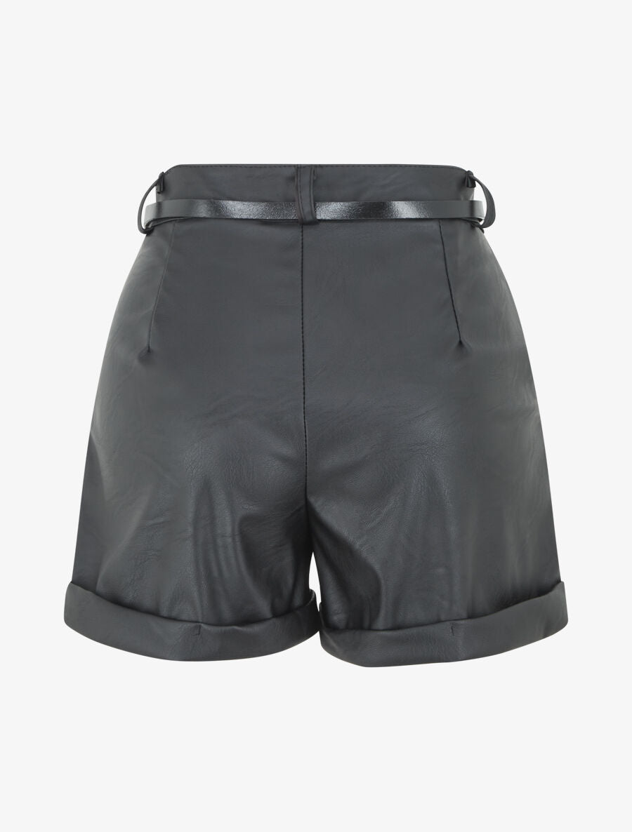 Short en simili à revers - Noir - 2