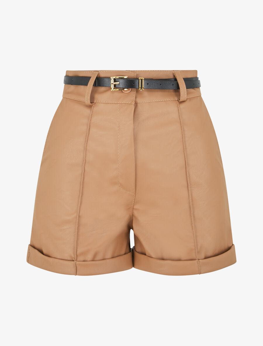Short en simili à revers - Camel - 5
