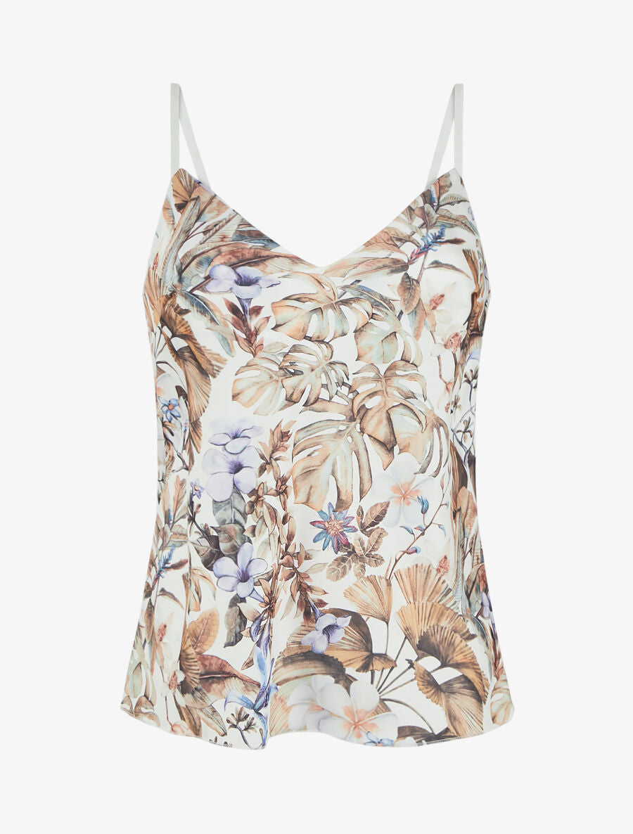 Caraco satiné imprimé tropical - Camel - 1