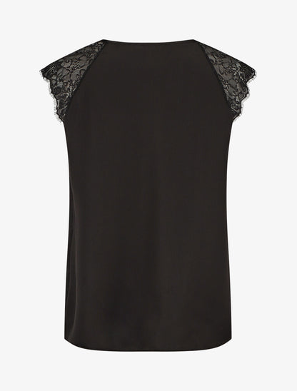 Top satiné à dentelle - Noir - 2