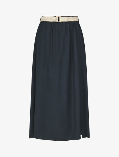 Jupe midi évasée taille haute élastiquée - Marine - 1