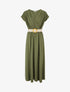 Robe longue unie élastiquée et ceinturée - Kaki - 1