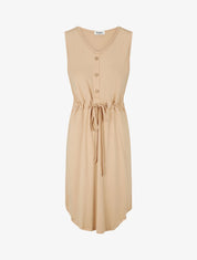 Robe mi-longue sans manches élastiquée - Beige - 1