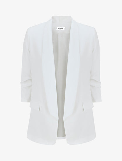 Blazer uni à manches froncées - Blanc - 1