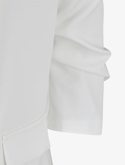 Blazer uni à manches froncées - Blanc - 3