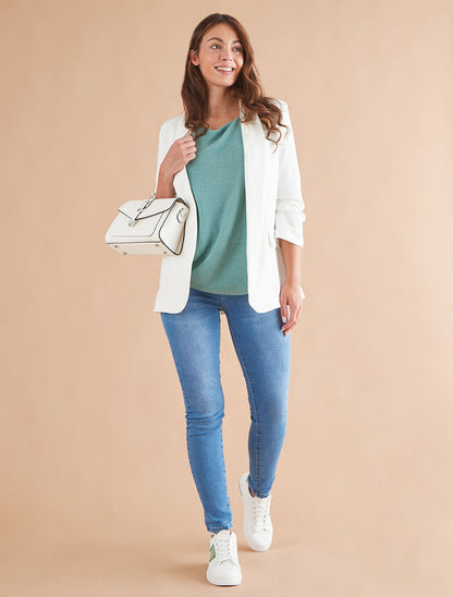 Blazer uni à manches froncées - Blanc - 4