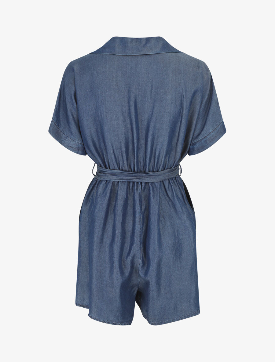 Combishort style chemise manches courtes - Bleu denim - 2