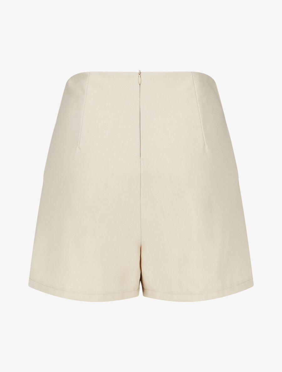 Short droit taille haute à boutons - Beige - 2