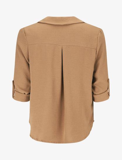Blouse fluide unie à manches longues - Camel - 2
