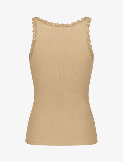 Débardeur côtelé à dentelle - Beige - 2