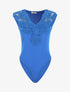 Body sans manches col V en dentelle - Bleu électrique - 1