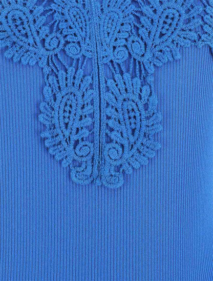 Body sans manches col V en dentelle - Bleu électrique - 3