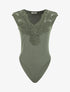 Body sans manches col V en dentelle - Kaki - 1
