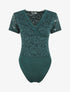 Body manches courtes en dentelle - Vert sapin - 1