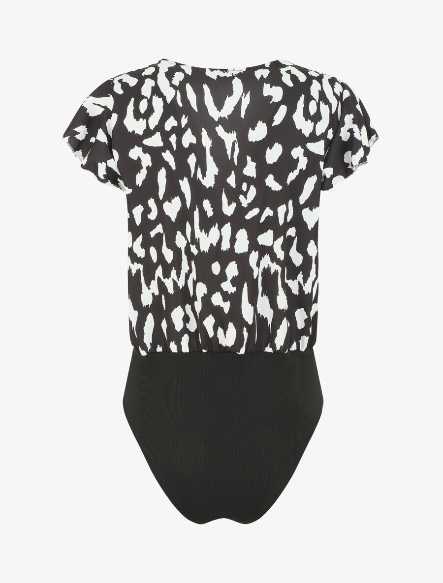 Body manches courtes imprimé léopard - Noir - 2