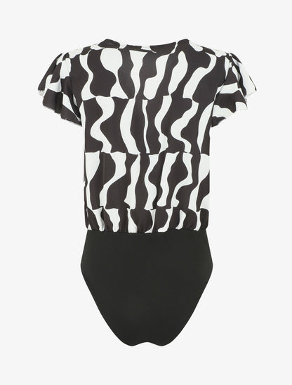 Body manches courtes imprimé graphique - Noir - 2