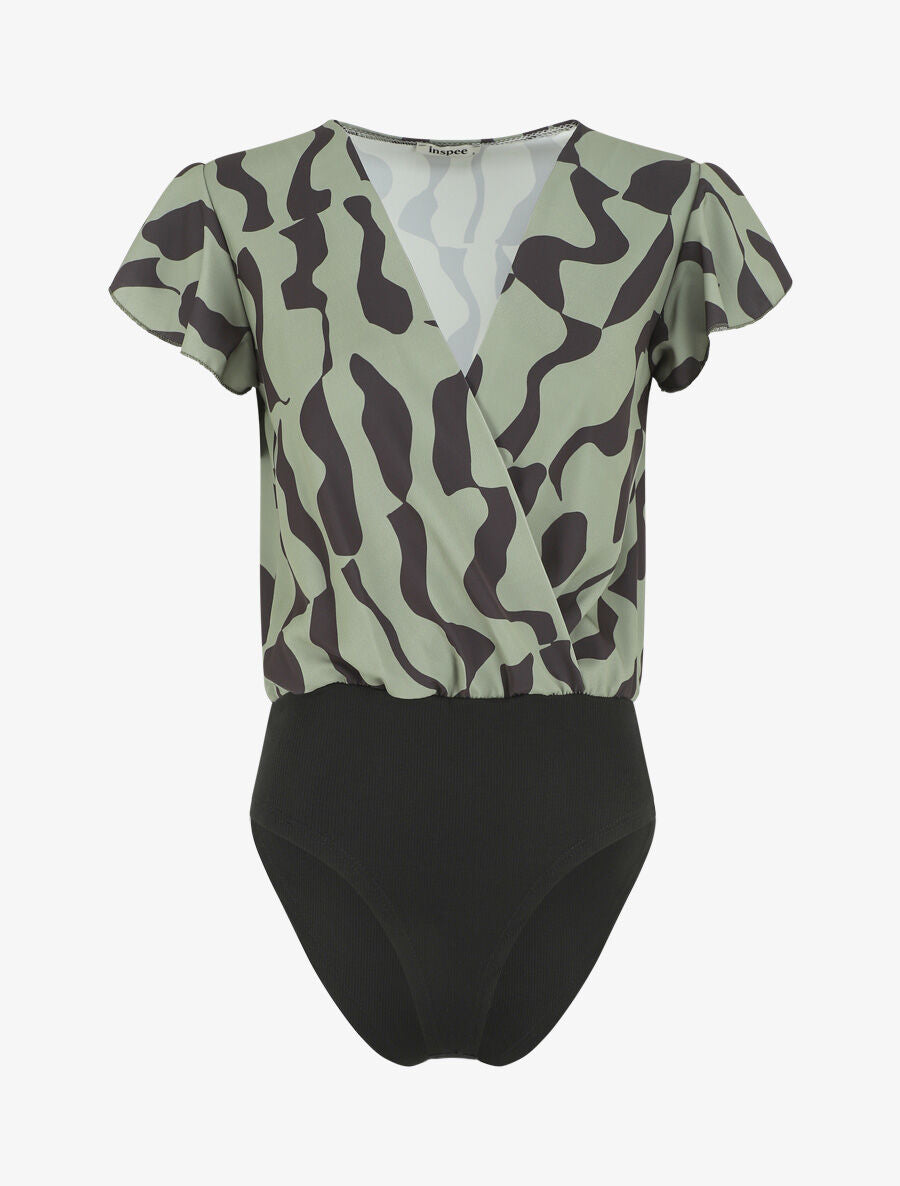 Body manches courtes imprimé graphique - Kaki - 4