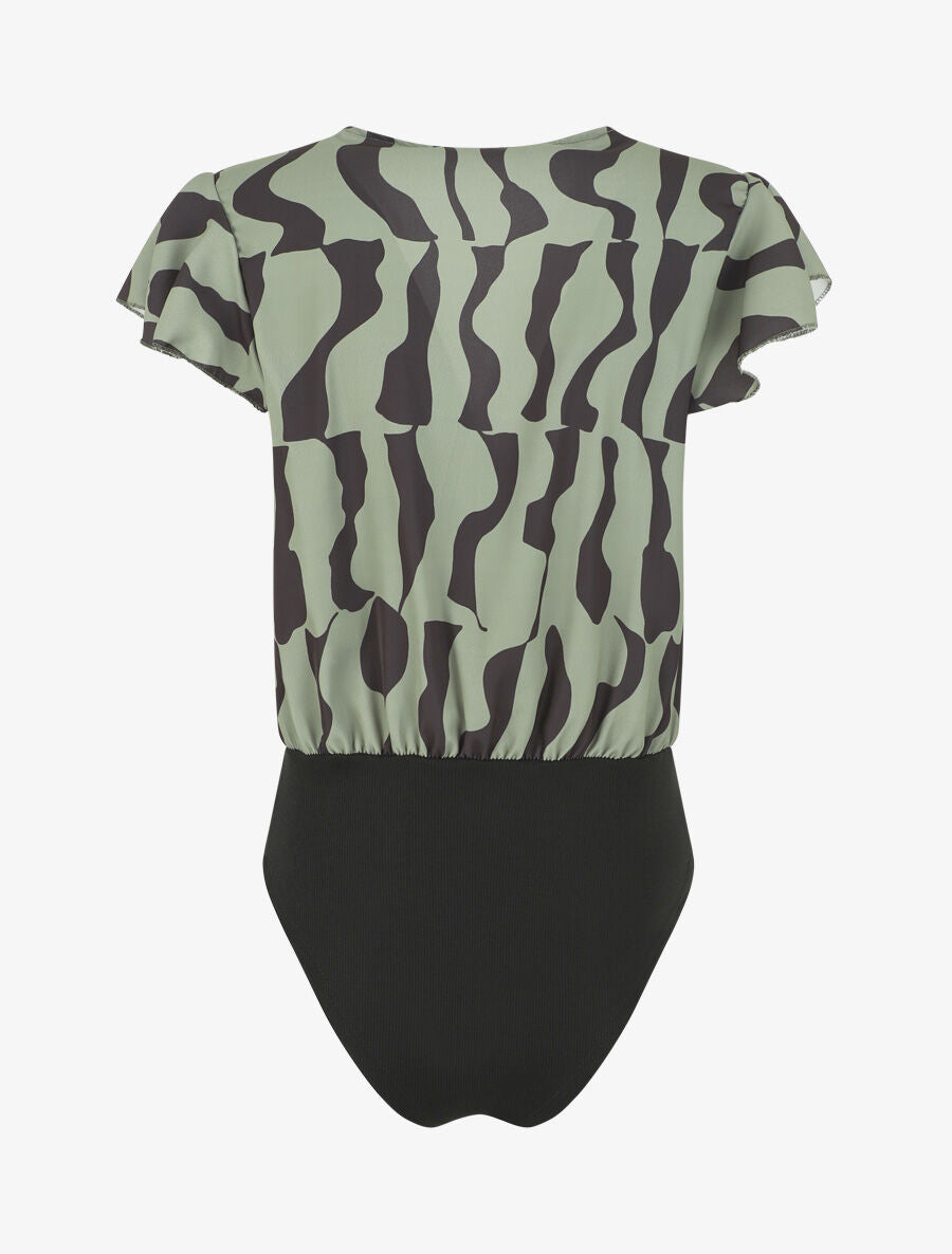 Body manches courtes imprimé graphique - Kaki - 2