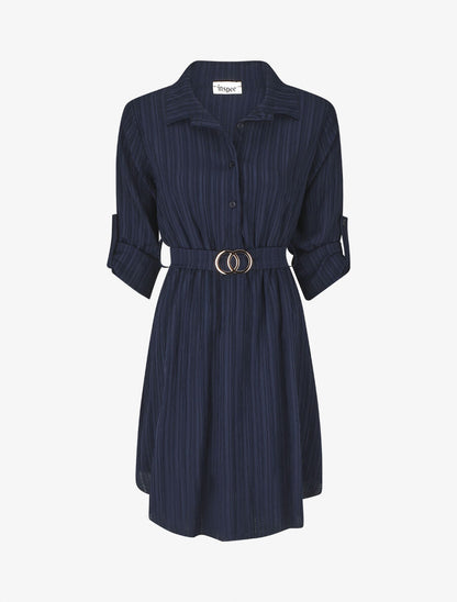 Robe chemise mi-longue texturée - Marine - 4