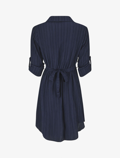 Robe chemise mi-longue texturée - Marine - 2