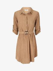 Robe chemise mi-longue texturée - Camel - 4