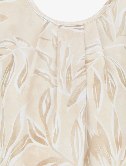 Top boule à imprimé feuilles - Beige - 3