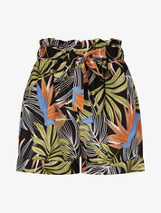 Short élastiqué imprimé feuillage - Vert anis - 1