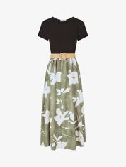 Robe longue bicolore imprimé fleuri - Kaki - 1