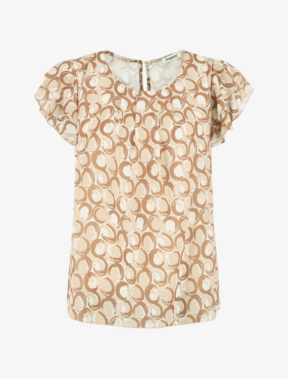 Top droit graphique manches courtes volantées - Beige - 1