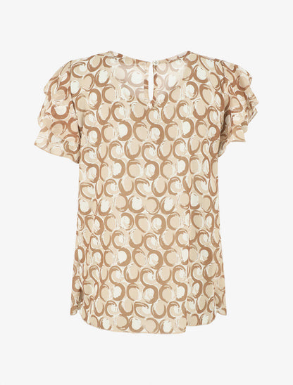 Top droit graphique manches courtes volantées - Beige - 2