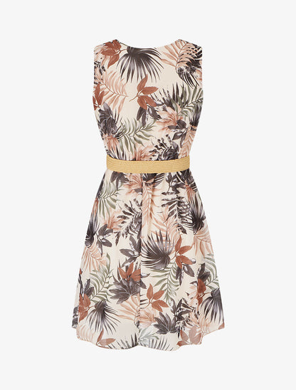 Robe élastiquée à imprimé feuillage - Noir - 2