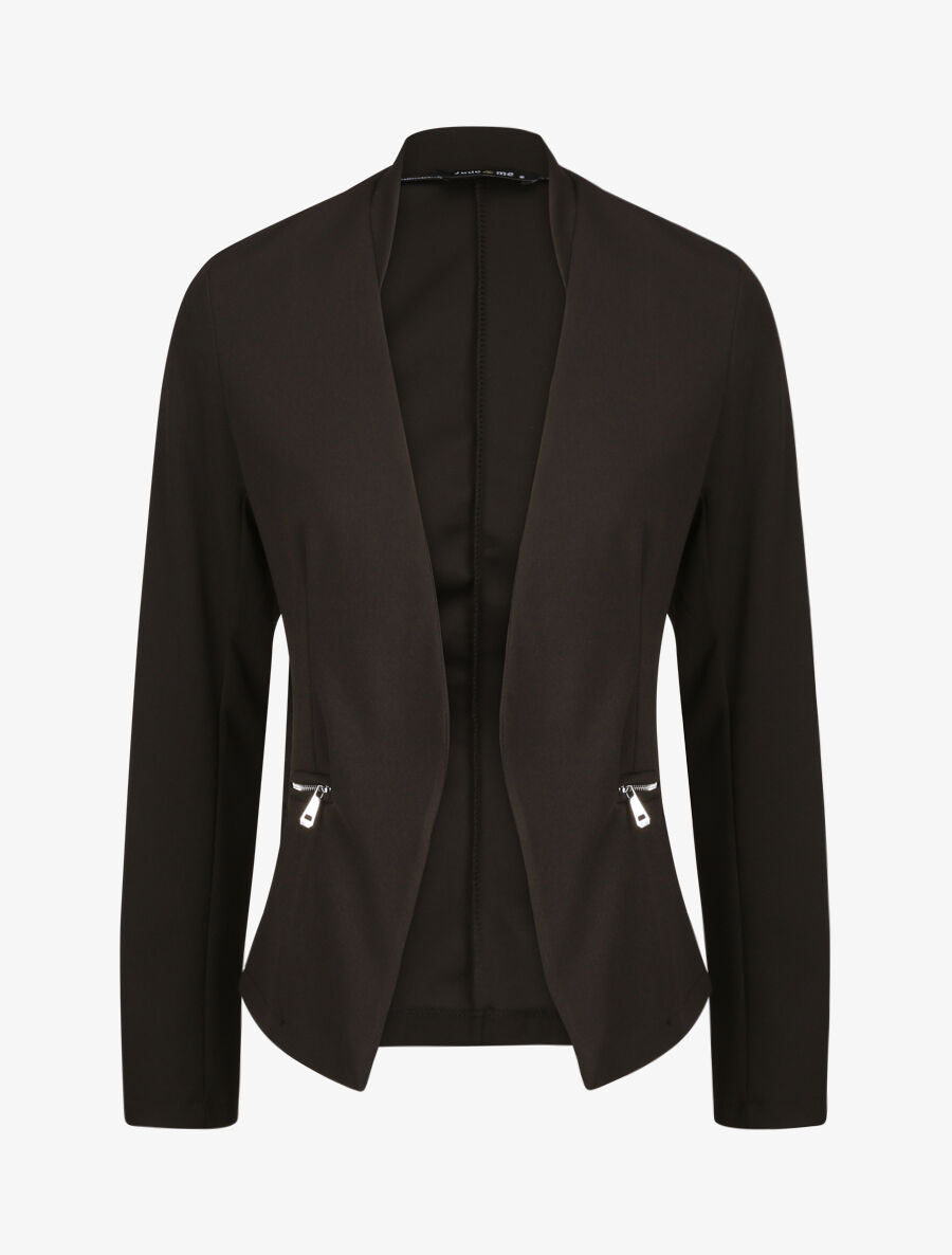 Veste droite unie à poches zippées - Noir - 4