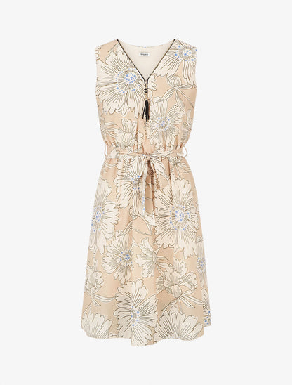 Robe mi-longue imprimé fleuri - Beige - 1
