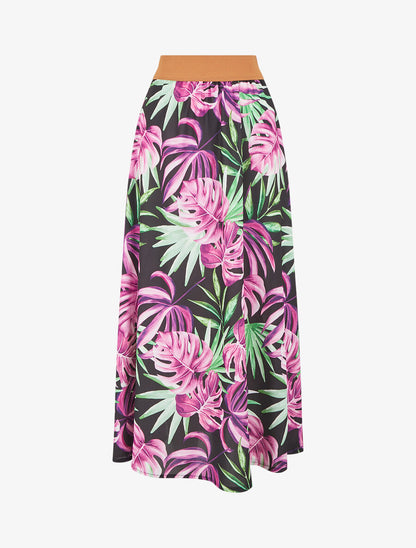 Jupe longue à imprimé tropical - Noir - 1