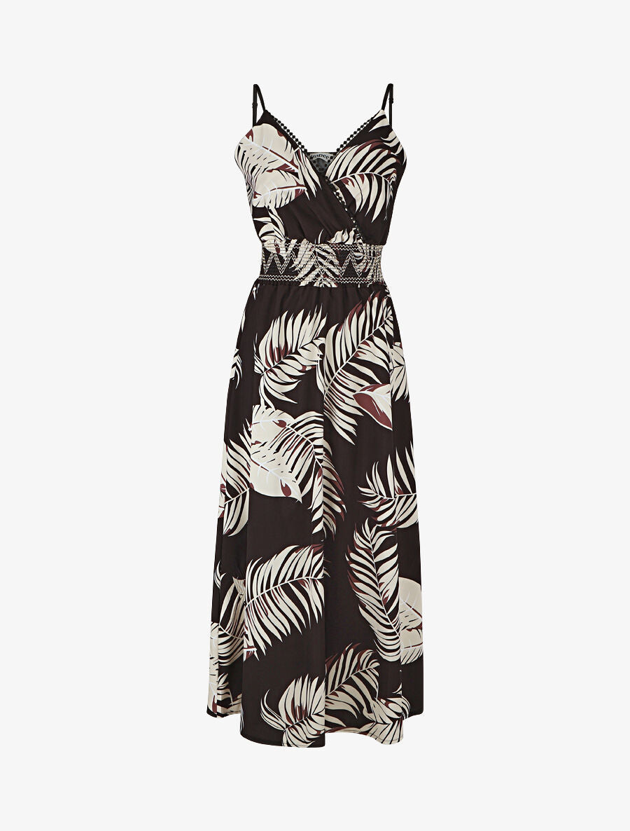 Robe empire imprimé feuilles - Noir - 5