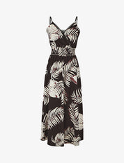 Robe empire imprimé feuilles - Noir - 5