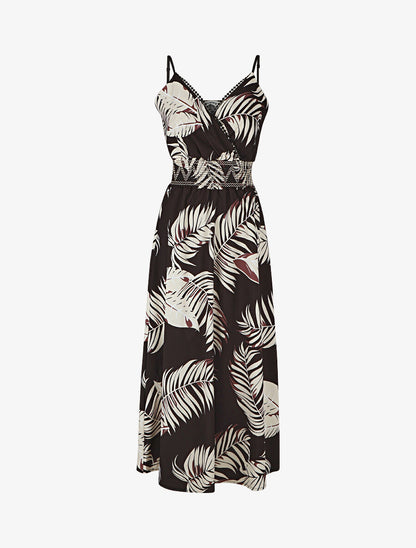Robe empire imprimé feuilles - Noir - 5