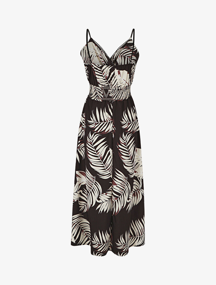 Robe empire imprimé feuilles - Noir - 2