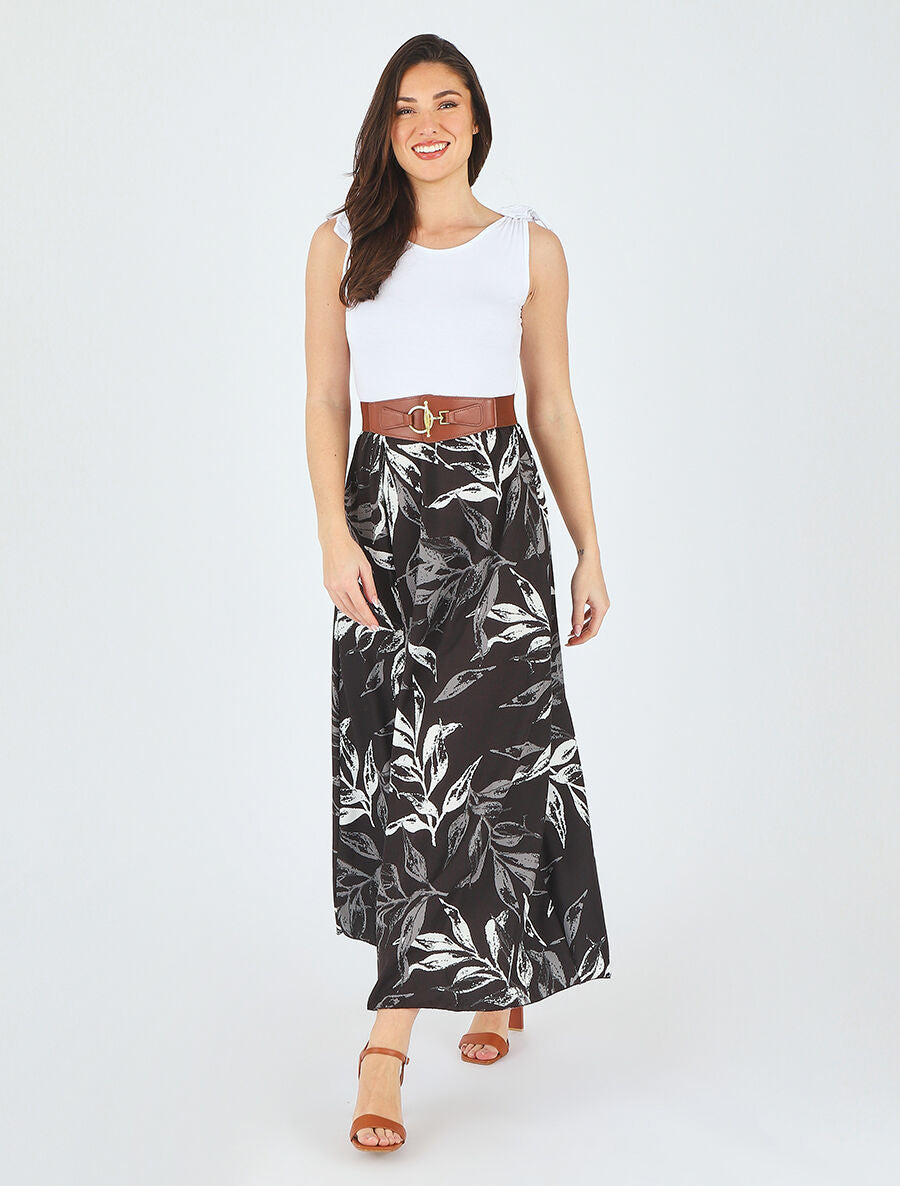 Robe bi-colore à imprimé feuillage - Noir - 4