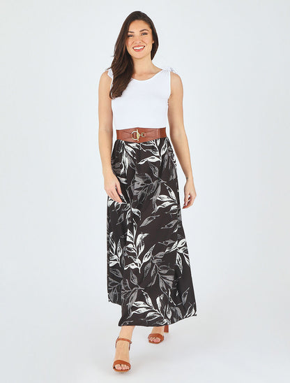 Robe bi-colore à imprimé feuillage - Noir - 4