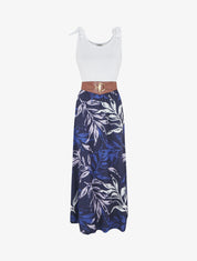 Robe bi-colore à imprimé feuillage - Marine - 5