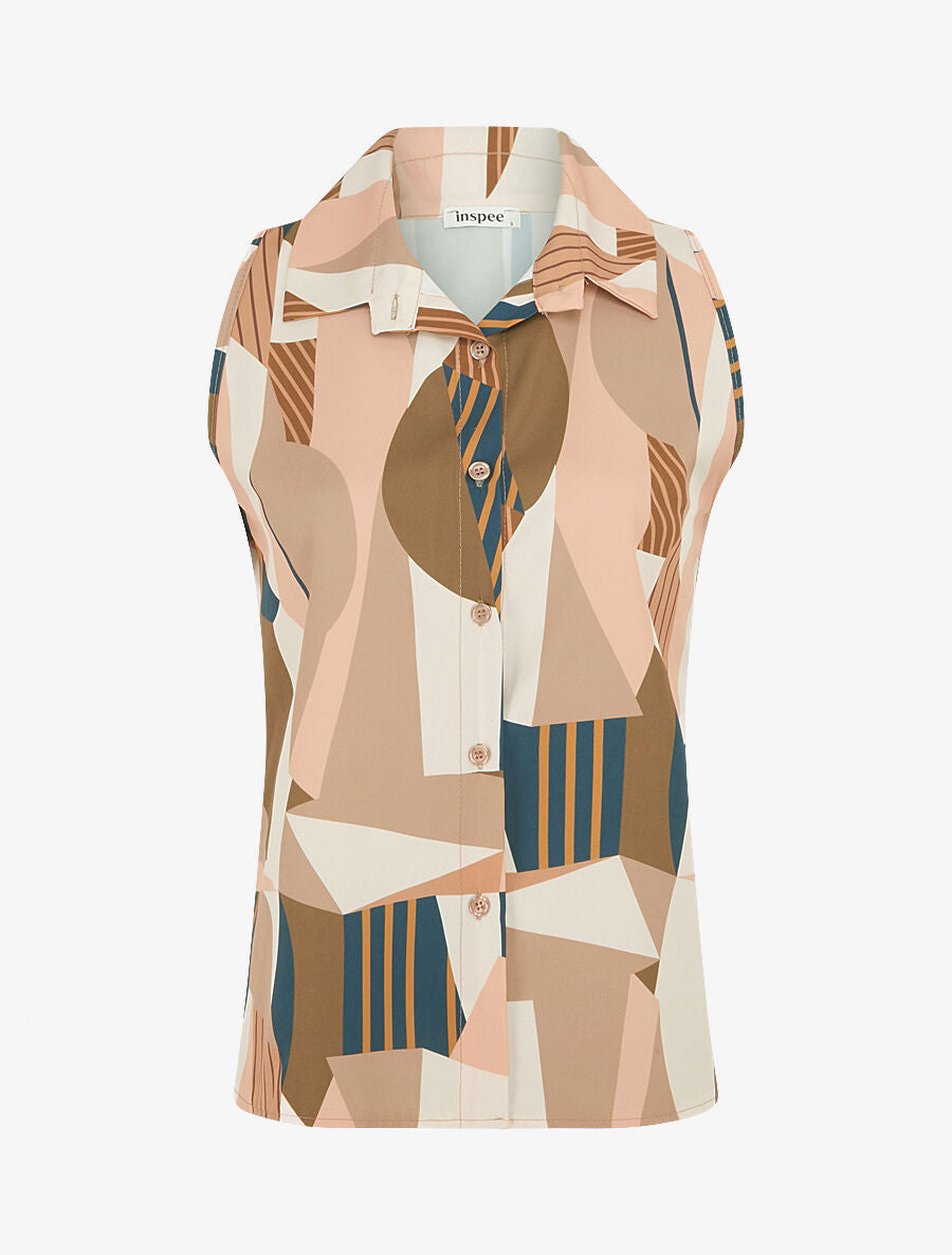 Top sans manches imprimé abstrait - Beige - 1