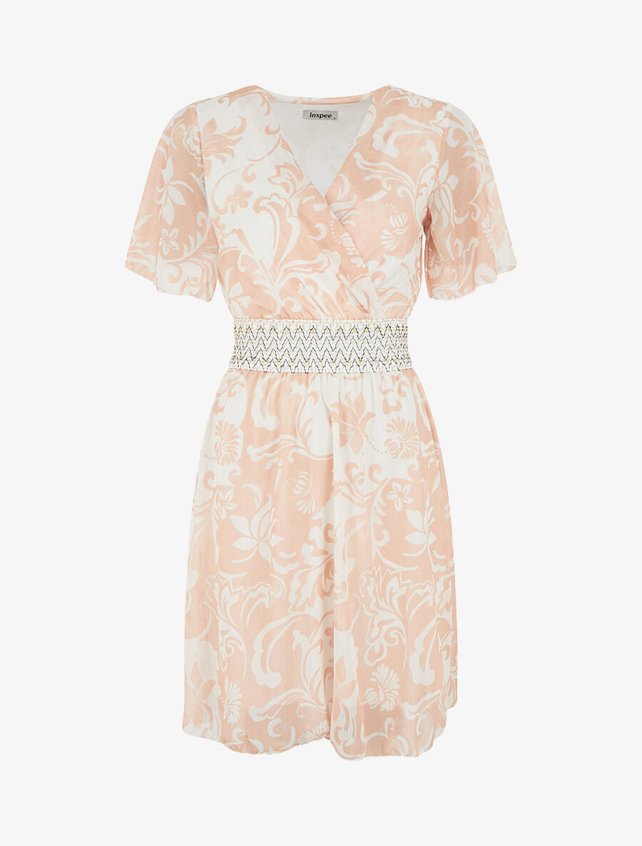 Robe mi-longue à détail irisé et bande large - Rose saumon - 4