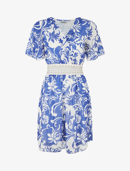Robe mi-longue à détail irisé et bande large - Bleu roi - 1