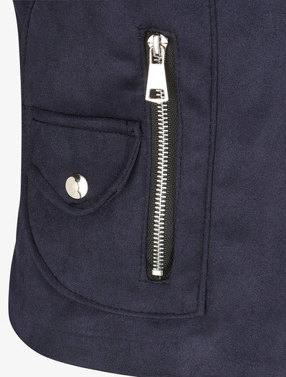 Veste en suédine à zip décoratif - Marine - 3